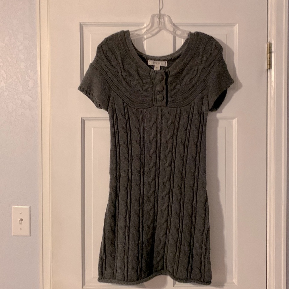 Cable knit, dark grey sweater dress with buttons at collar. Only wore twice.
